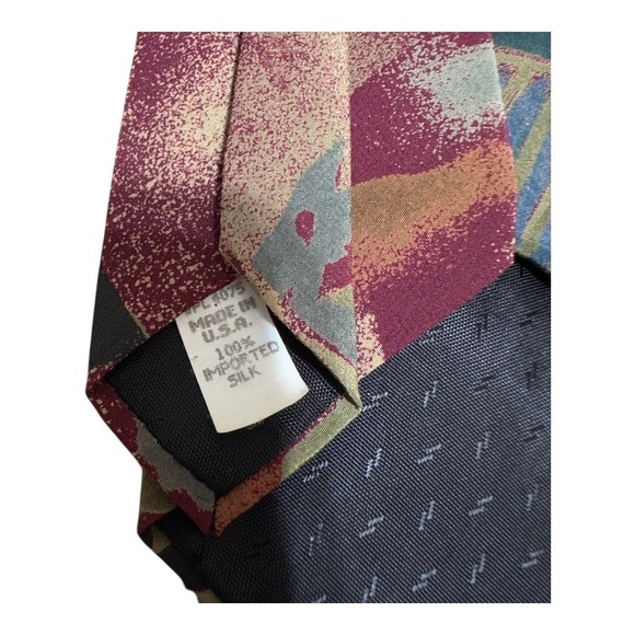 Oscar de la Renta Silk Necktie‎ Couture Collection Abstract Burgundy Teal Beige - Picture 3 of 4